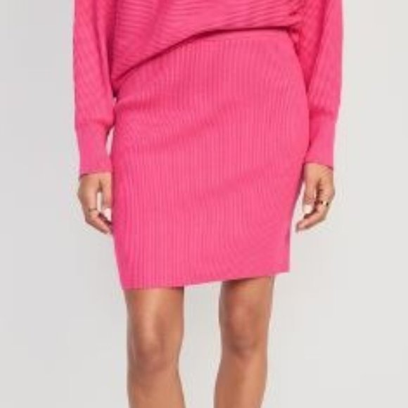 Old Navy Knit Mini Skirt Plus Size 3x Pink High Waisted Rib Pencil Cozy NWOT NEW - Picture 1 of 6